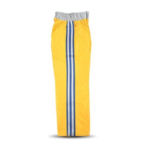 Kick Boxing Trouser Satin Full Contact Yellow With Grey and Blue Stripes