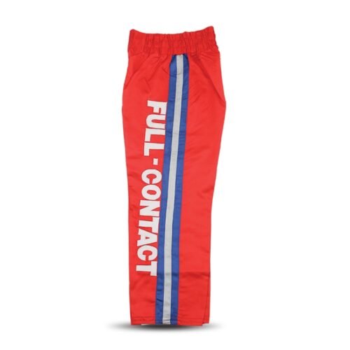 Kick boxing trouser Satin Full Contact Red With Grey and Blue Stripes