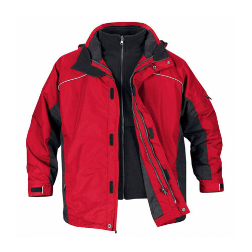 Red Color Rain Jackets Waterproof for Men Featuring Full Stretch Fabric and Adjustable Hood that Packs into Collar